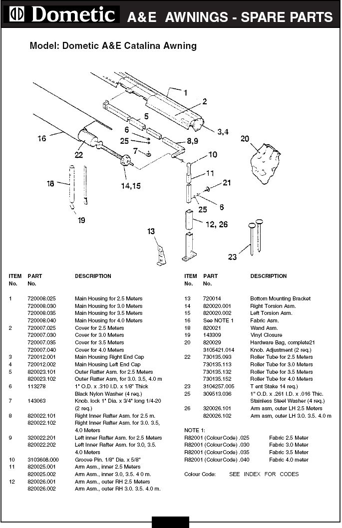 CaravansPlus Dometic A&E Awning Diagrams + Available Parts