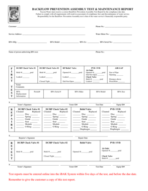 Backflow Device Testing Report Template