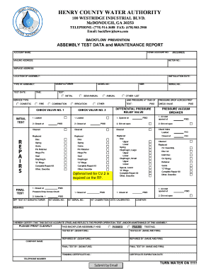 INSPECTION AND MAINTENANCE REPORT FOR BACKFLOW